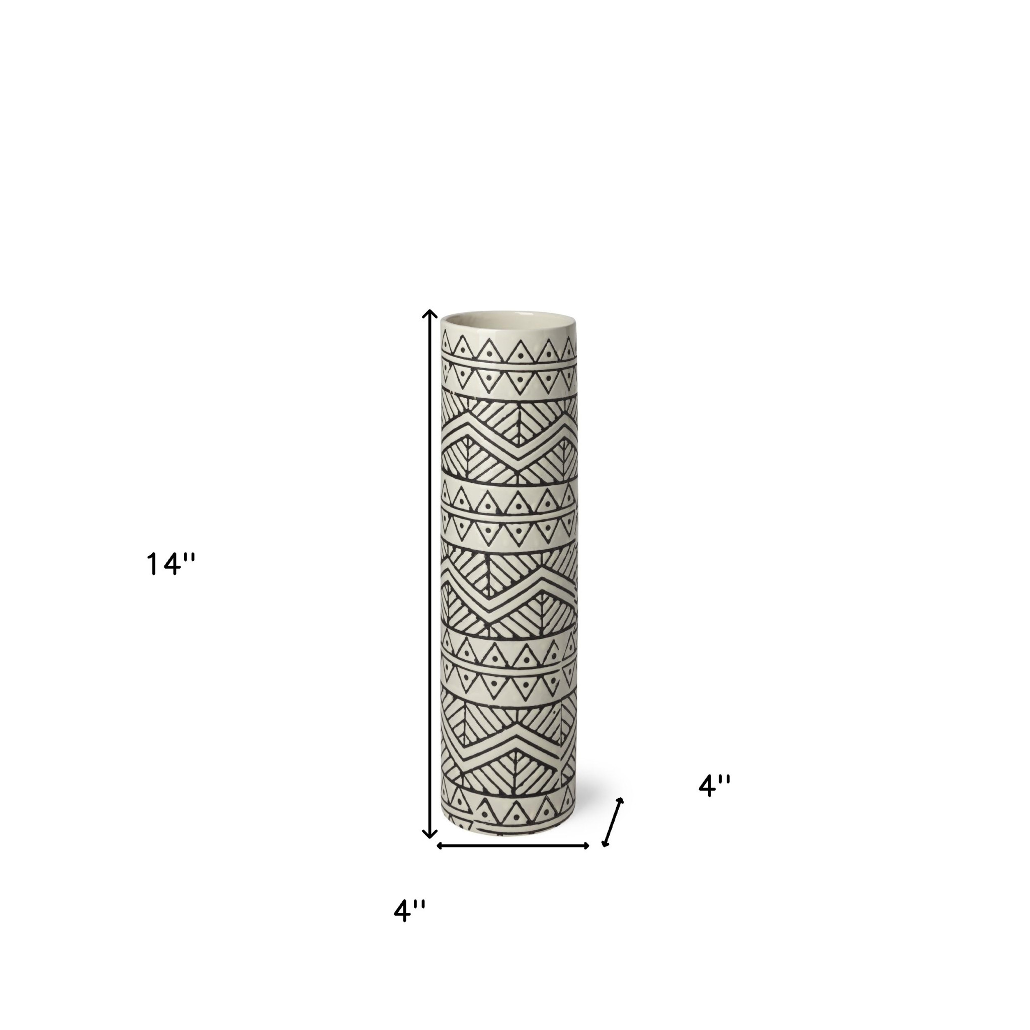 14 Inch Ceramic Cream Geometric Cylinder Vase