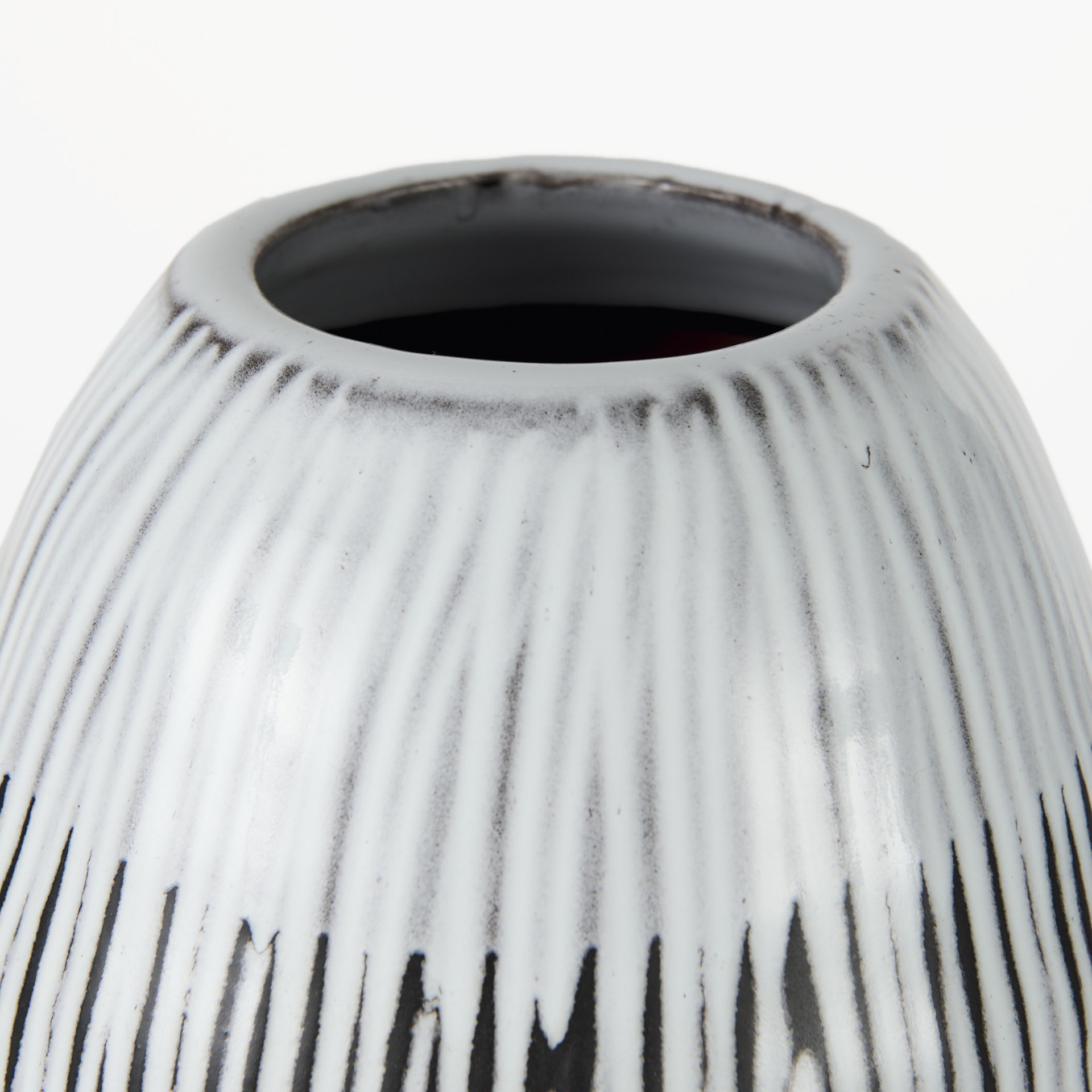 13 Inch Ceramic Vase with Black, White and Gray Patterned Lines