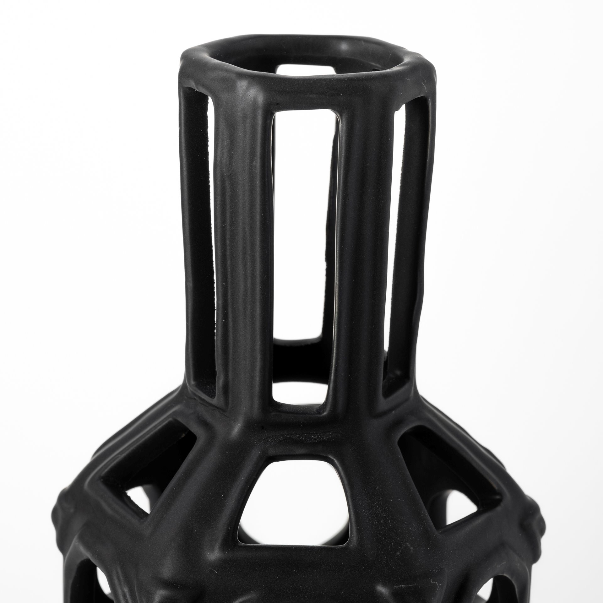 12 Inch Black Ceramic Geometric Pierced Cylinder Table Vase