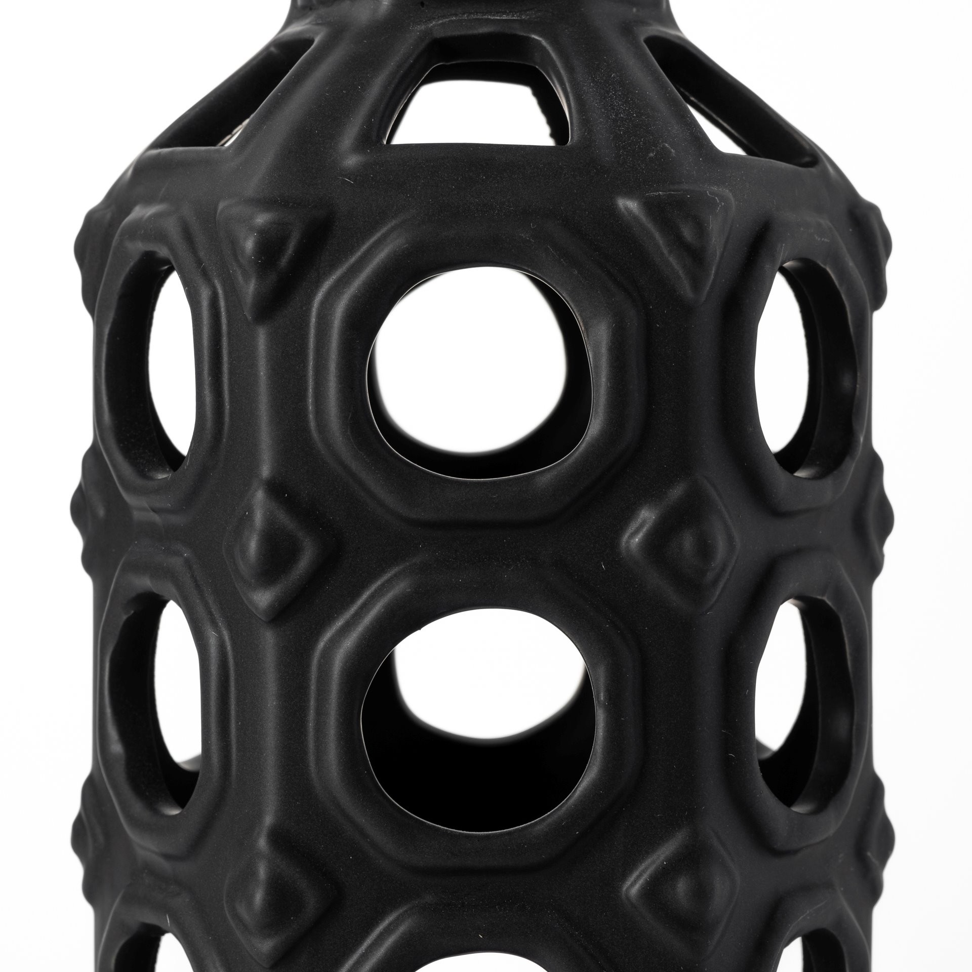 12 Inch Black Ceramic Geometric Pierced Cylinder Table Vase