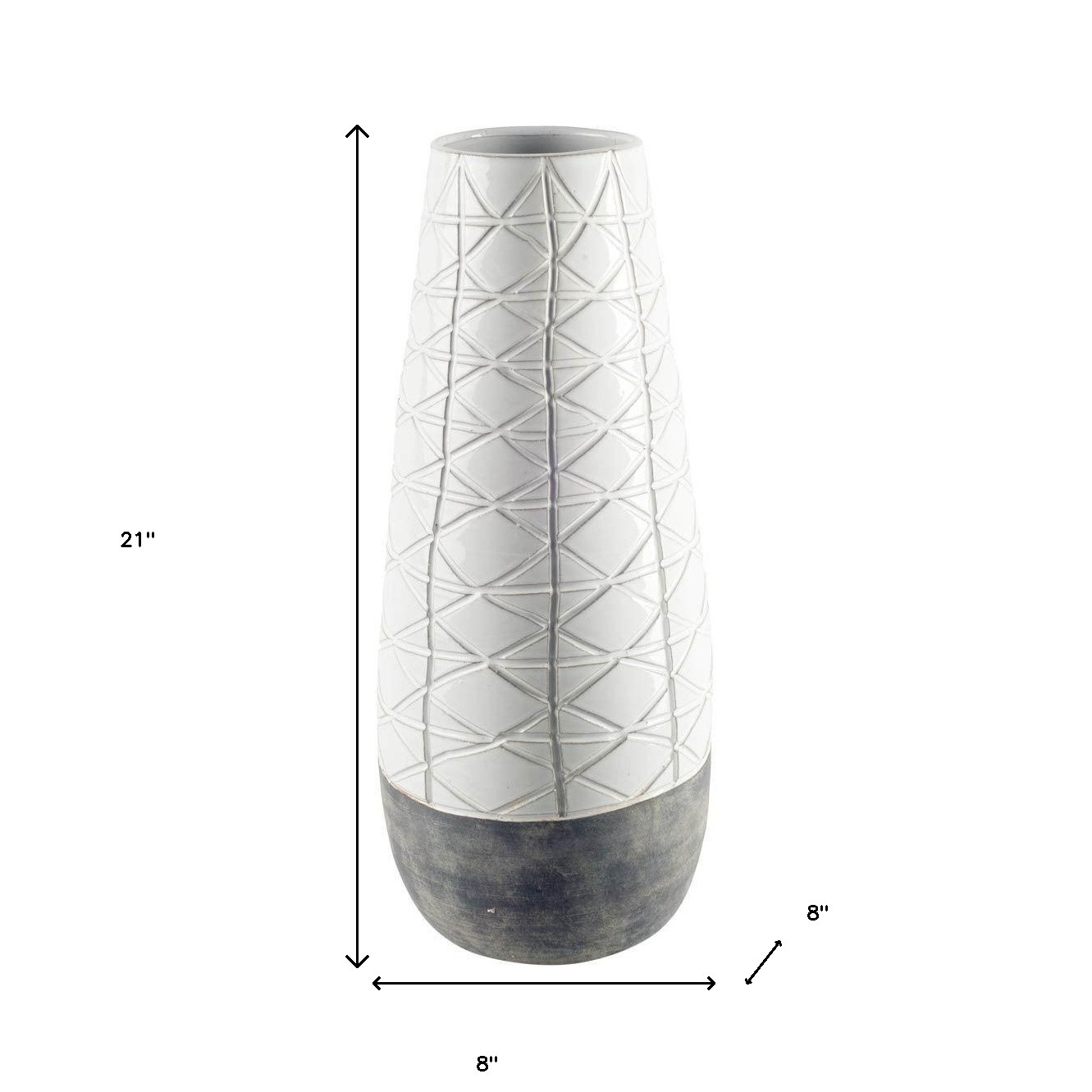 Carved Textured White Ceramic Vase Over Dark Clay