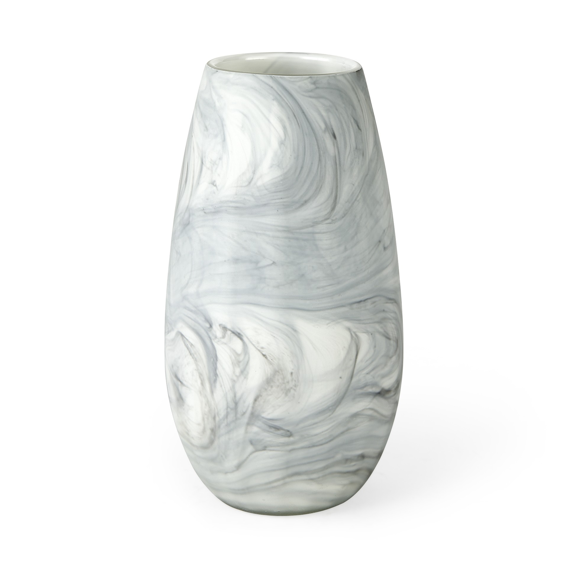 12 Inch Glass Vase with Gray and White Marble Design