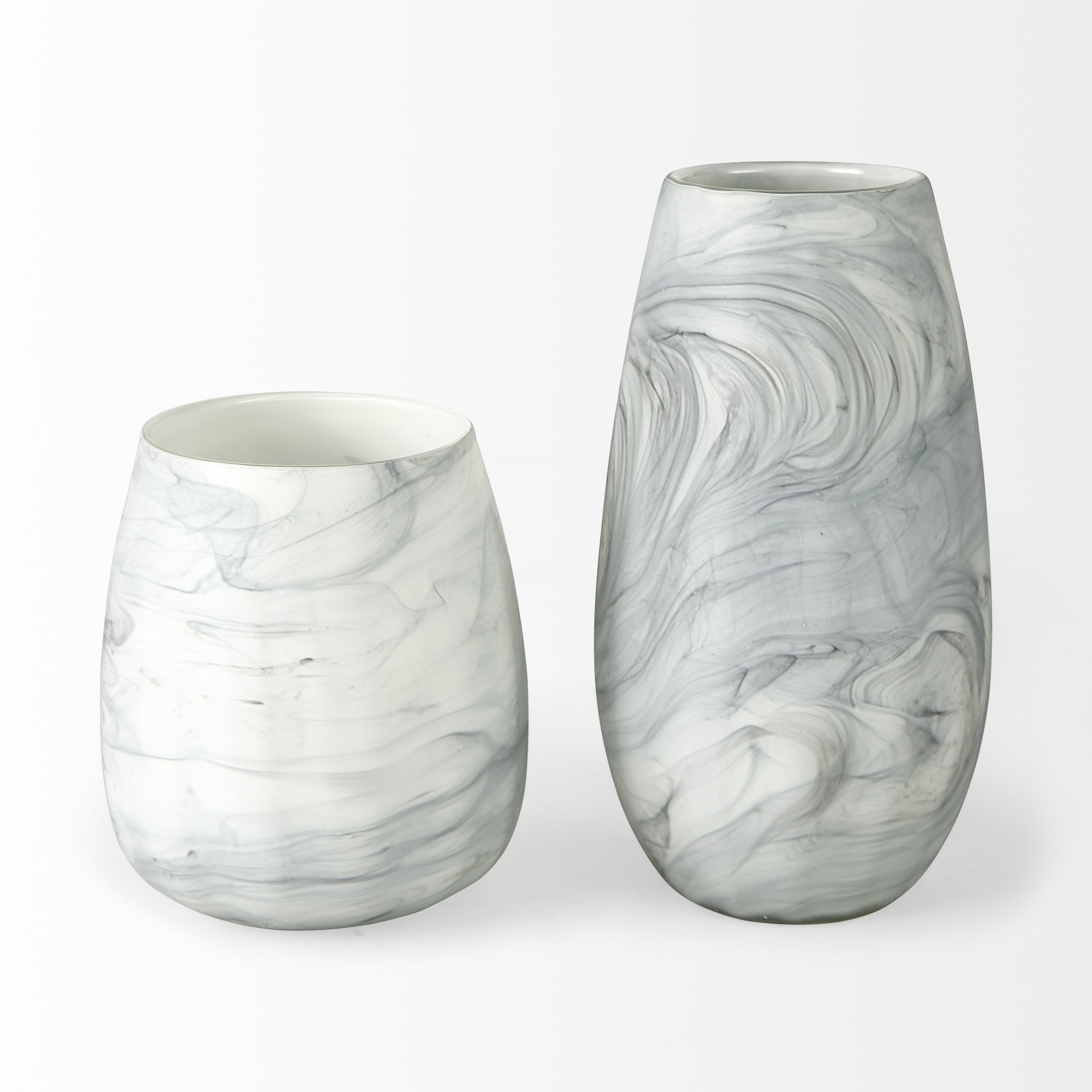 12 Inch Glass Vase with Gray and White Marble Design