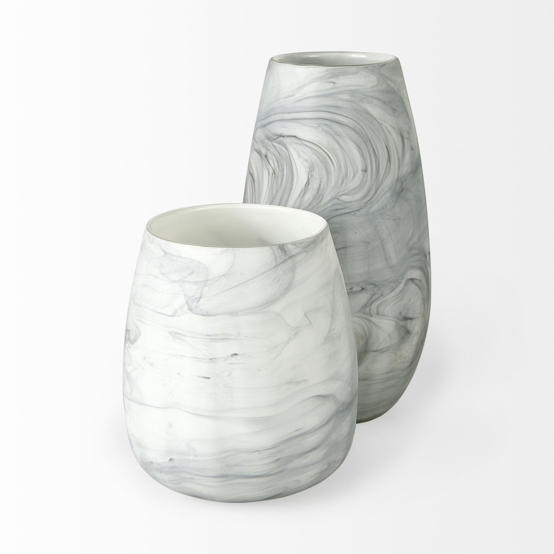12 Inch Glass Vase with Gray and White Marble Design