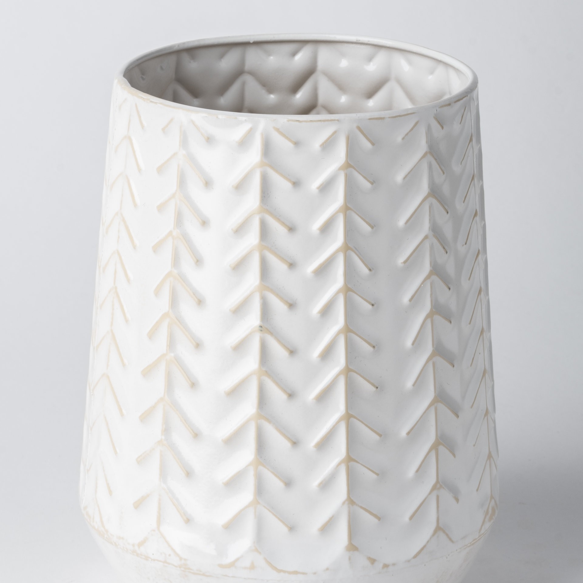 9" White Organically Embossed Chevron Metal Vase