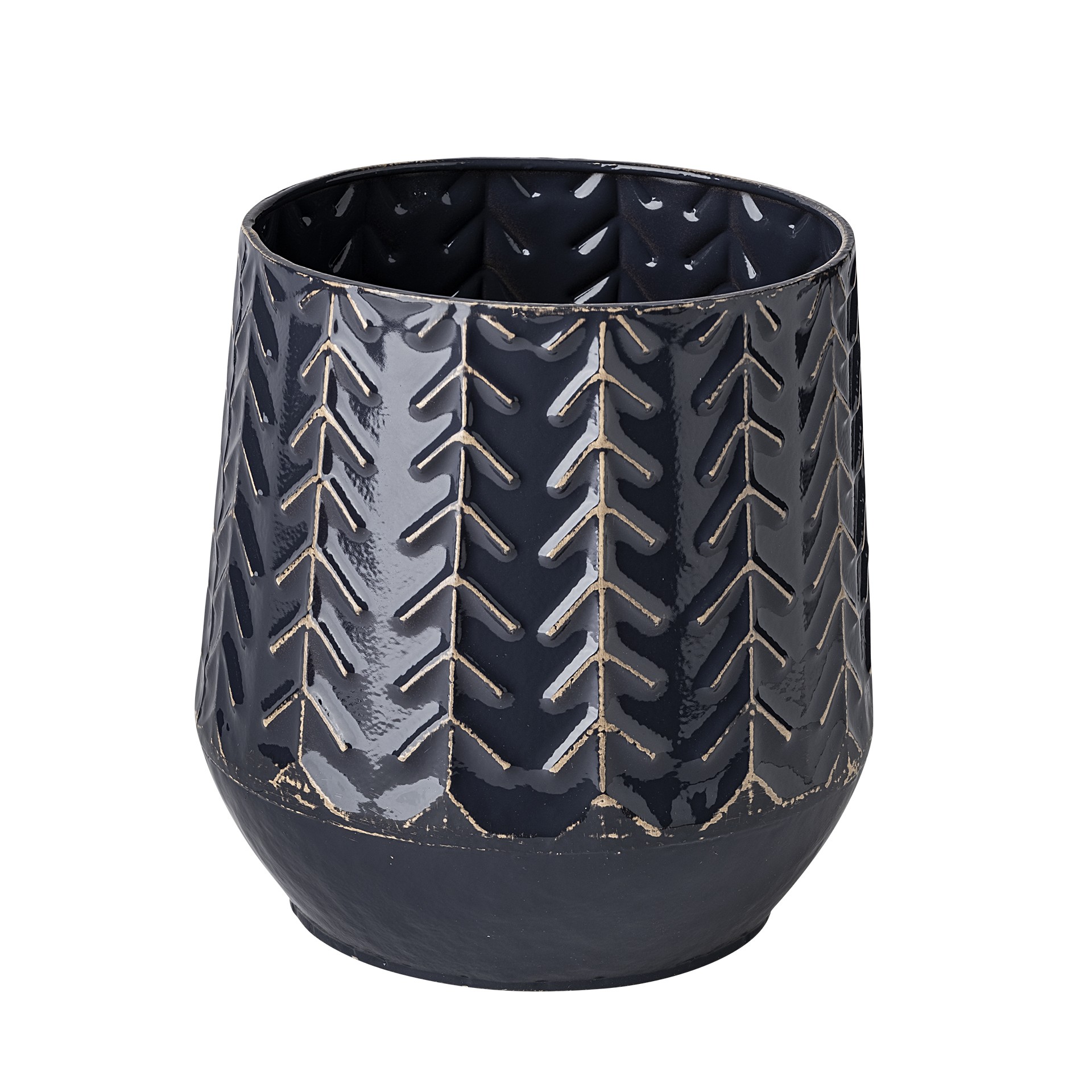 7 Inch Navy Chevron-Embossed Metal Vase