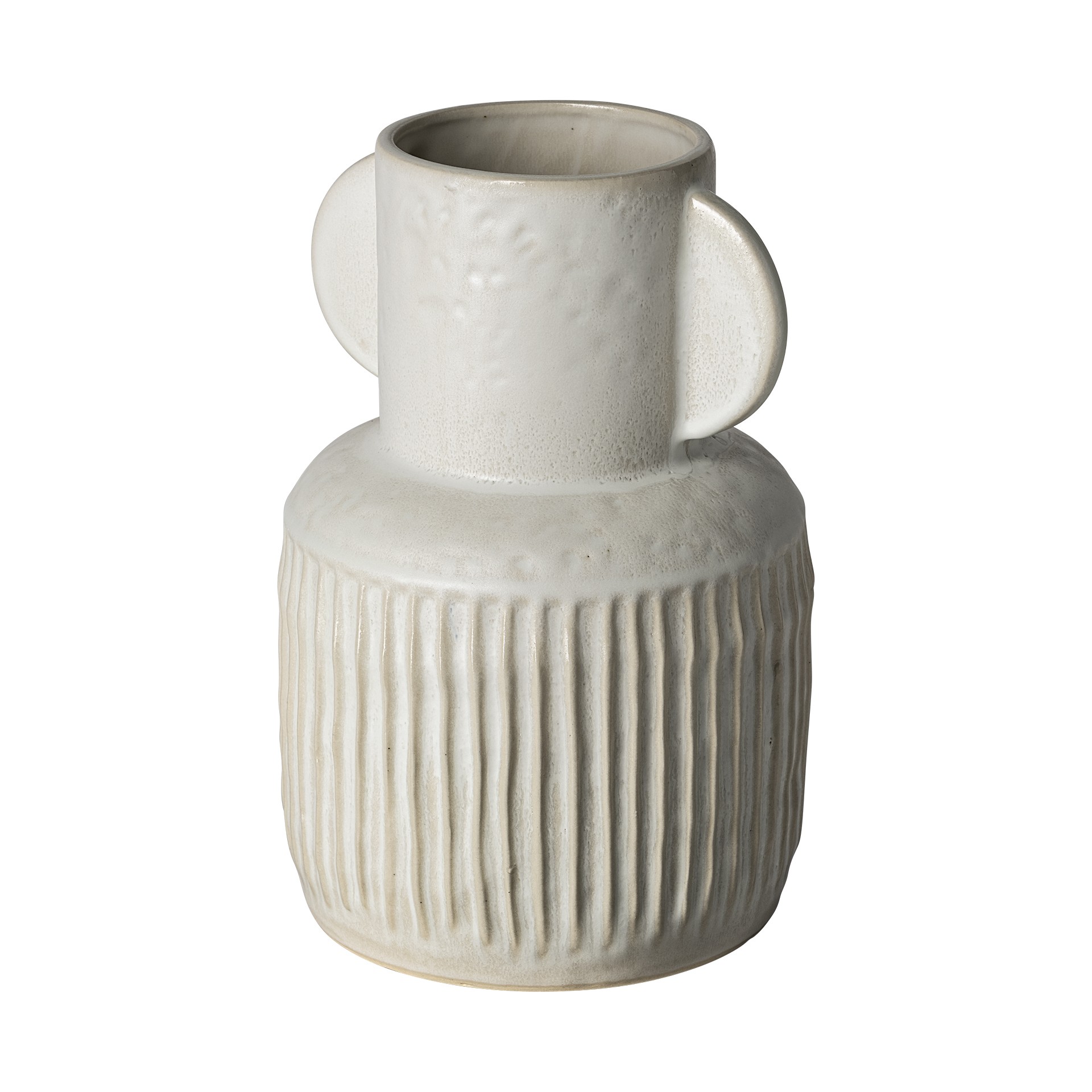 12 Inch Textured Whitewash Ceramic Vase with Handles
