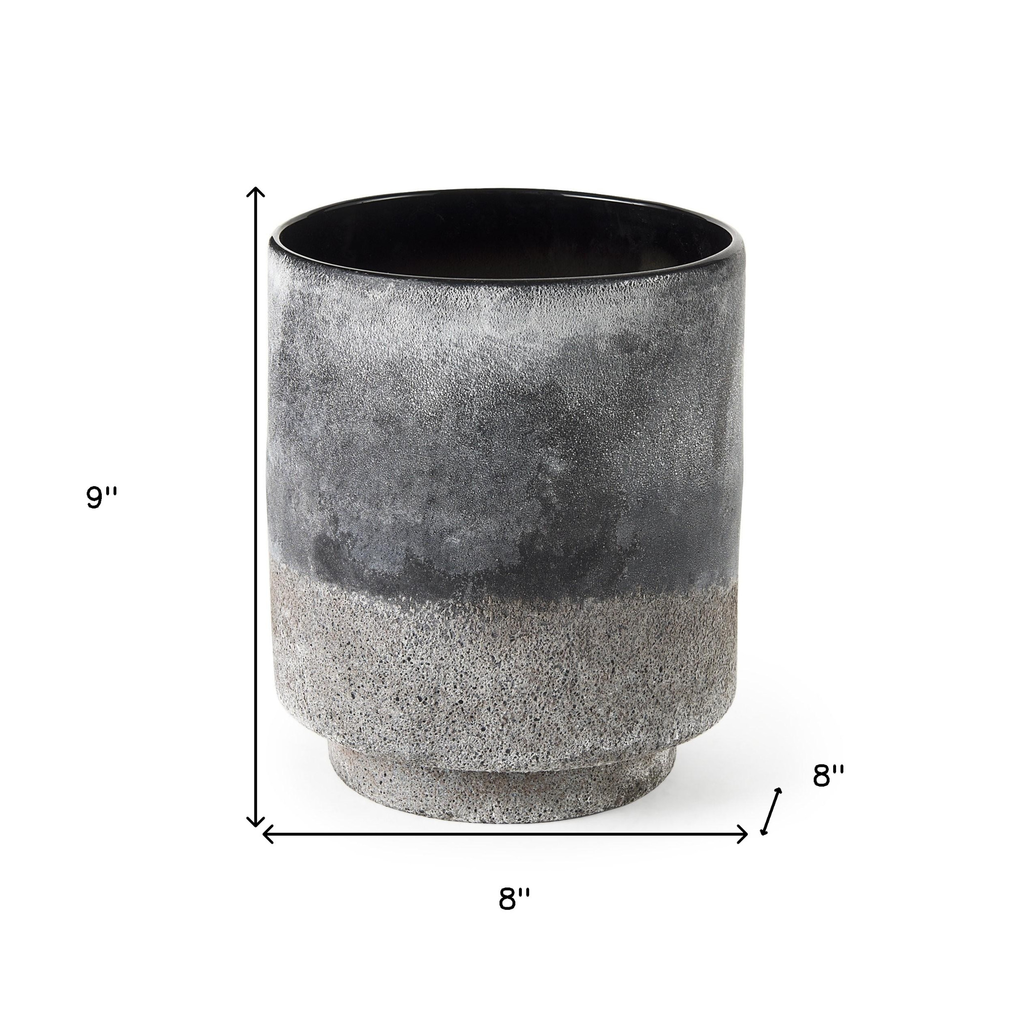 9 Inch Black, Brown, and Gray Ombre Textured Ceramic Vase