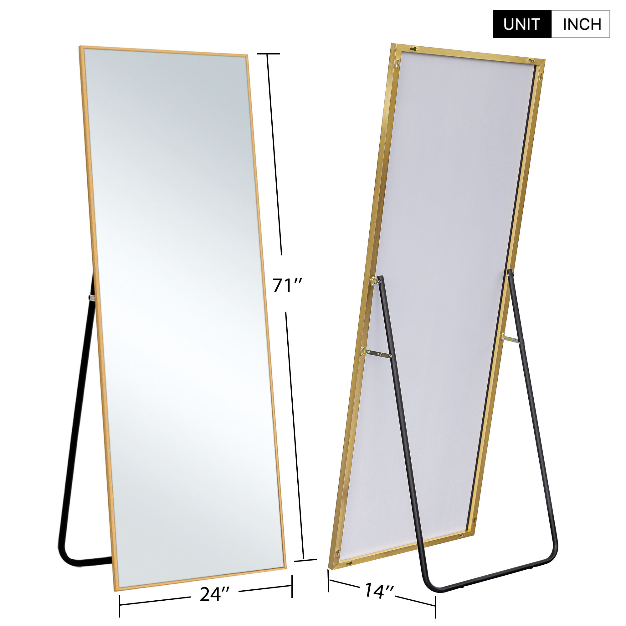 Narrow Minimal Gold Full-length Floor Mirror With Standing
