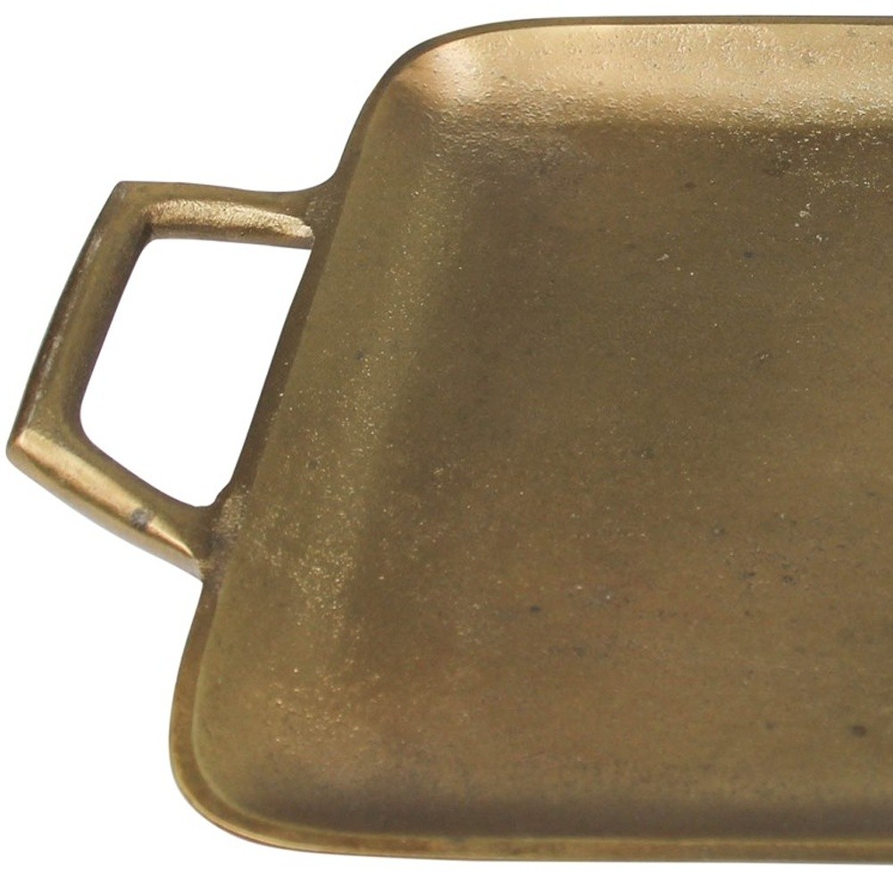 16" Gold Rustic Metal Tray With Handles