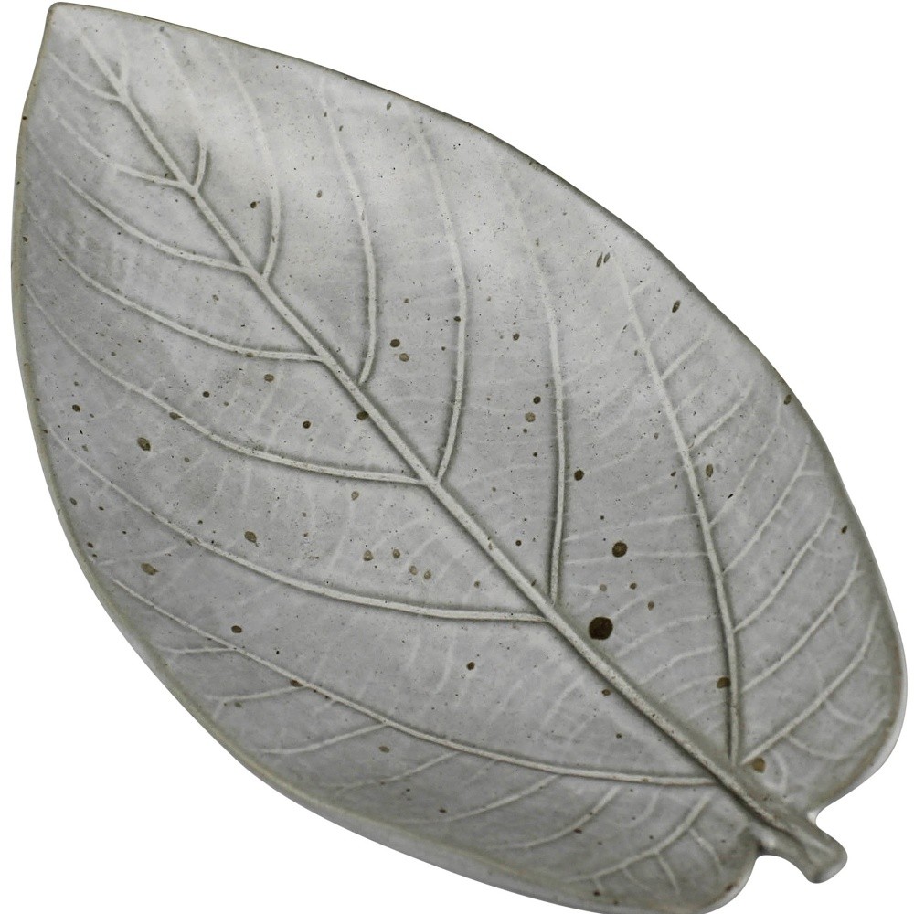 Gray Begonia Leaf Ceramic Serving Tray