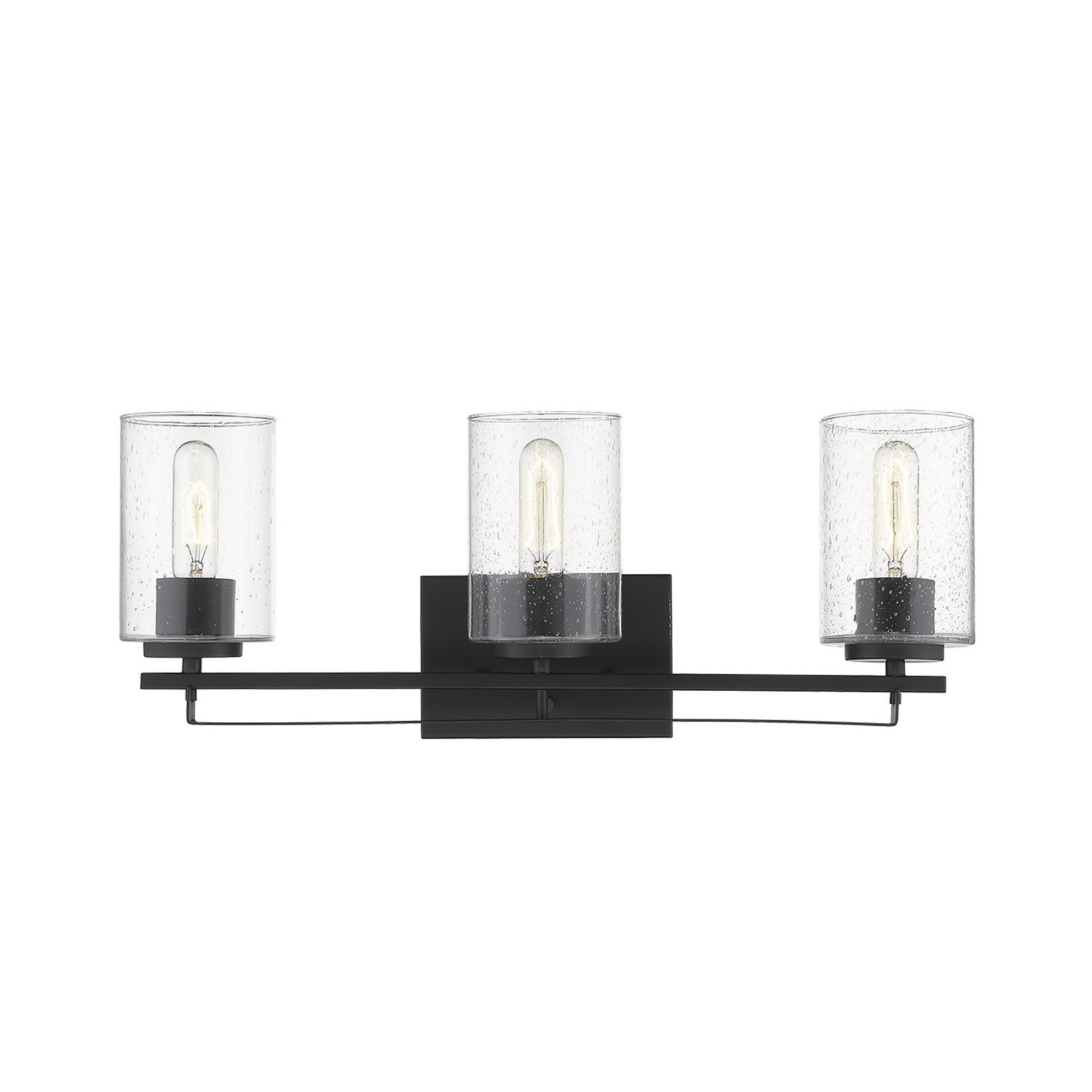 Black Metal and Textured Glass Three Light Wall Sconce