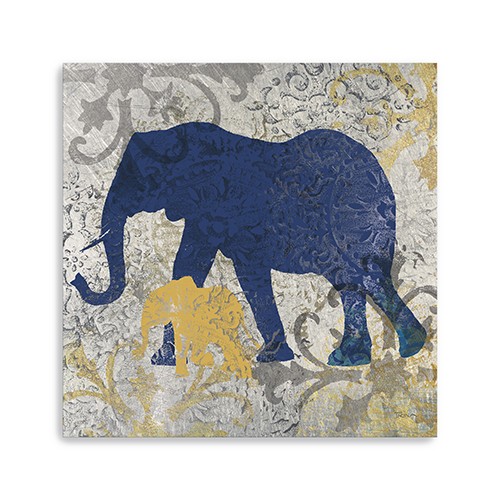 Exotic Blue And Gold Elephant Unframed Print Wall Art-398846-1