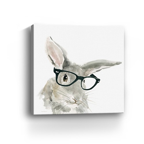 30" x 30" Watercolor Cutie Rabbit in Glasses Canvas Wall Art-398854-1