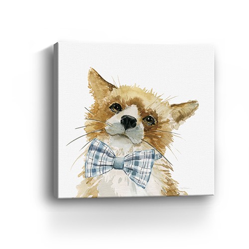 20" x 20" Watercolor Cutie Bow Tie Fox Canvas Wall Art-398856-1