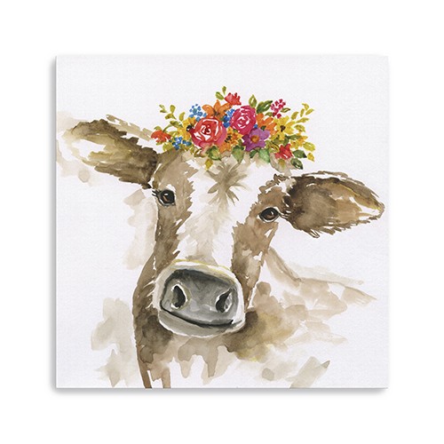 Watercolor Floral Cow Unframed Print Wall Art-398865-1