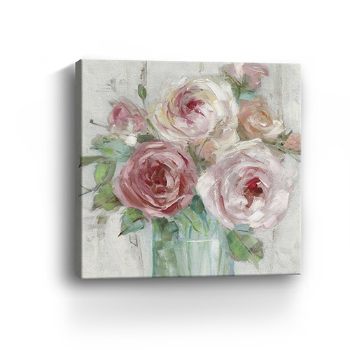 40" x 40" Watercolor Soft Pastel Peonies Bouquet Canvas Wall Art