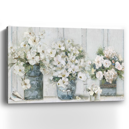 24" x 16" Watercolor Soft Pastel Bouquet Trio Canvas Wall Art