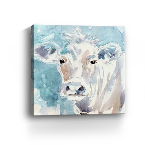20" x 20" Watercolor Soft Pastel Cow Canvas Wall Art-398923-1