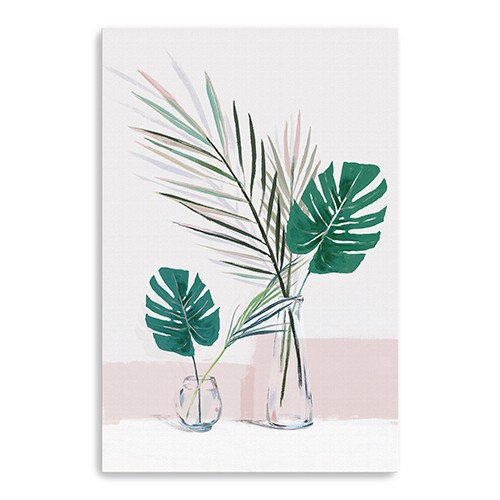 Pretty Green Foliage Leaves Pink Unframed Print Wall Art-398977-1