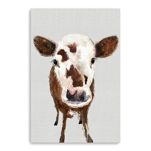 24" x 16" Brown and White Baby Cow Face Canvas Wall Art-398980-1