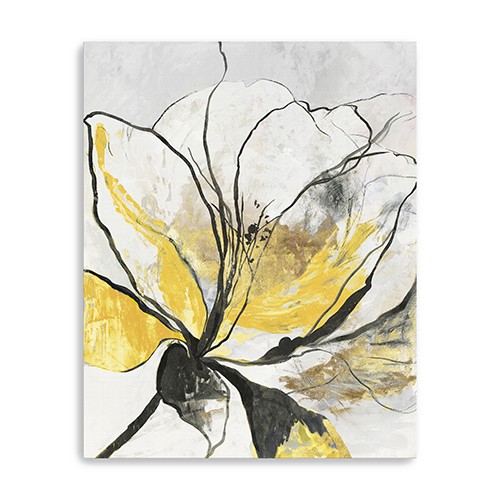 20" Modern Yellow and Black Flower Canvas Wall Art-398991-1