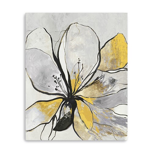 20" Modern Yellow and Black Flower in Bloom Canvas Wall Art-398993-1