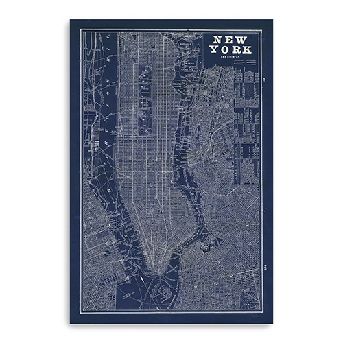 24" x 16" Indigo and White Aerial New York Map Canvas Wall Art-399004-1