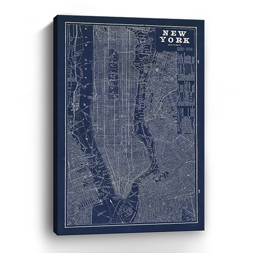 36" x 24" Indigo and White Aerial New York Map Canvas Wall Art