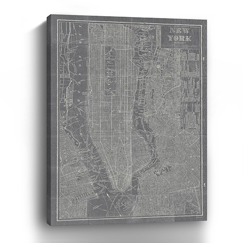24" x 16" Gray and White Aerial New York Map Canvas Wall Art