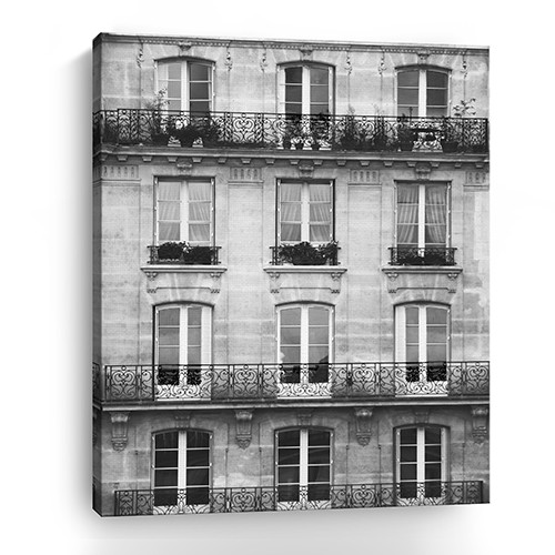 20" x 16" Balcony View Black and White Photo Real Canvas Wall Art-399019-1