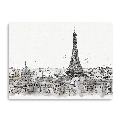 Monochrome Paris Rooftops Sketch Unframed Print Wall Art-399072-1