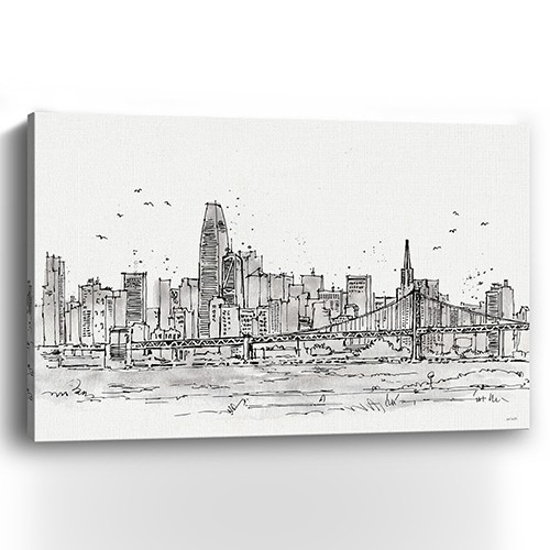 Monochrome City Skyline Sketch Unframed Print Wall Art-399075-1