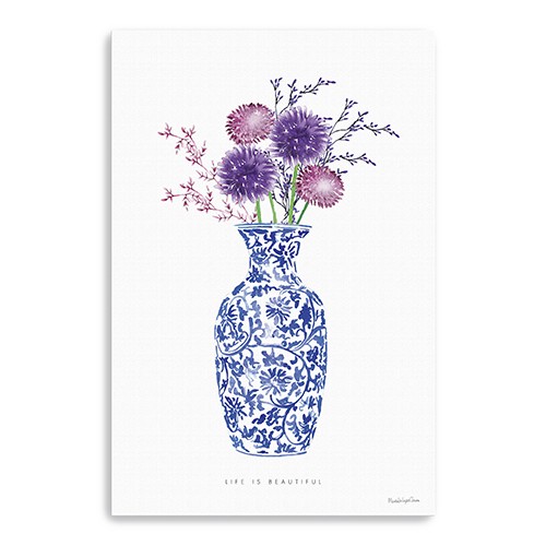 36" x 24" Blue and White Life Floral Vase Canvas Wall Art-399088-1