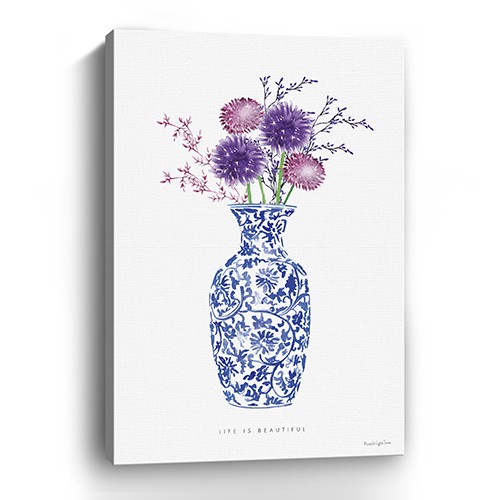 36" x 24" Blue and White Life Floral Vase Canvas Wall Art