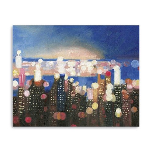 20" x 16" Watercolor City Lights on the Horizon Canvas Wall Art-399092-1