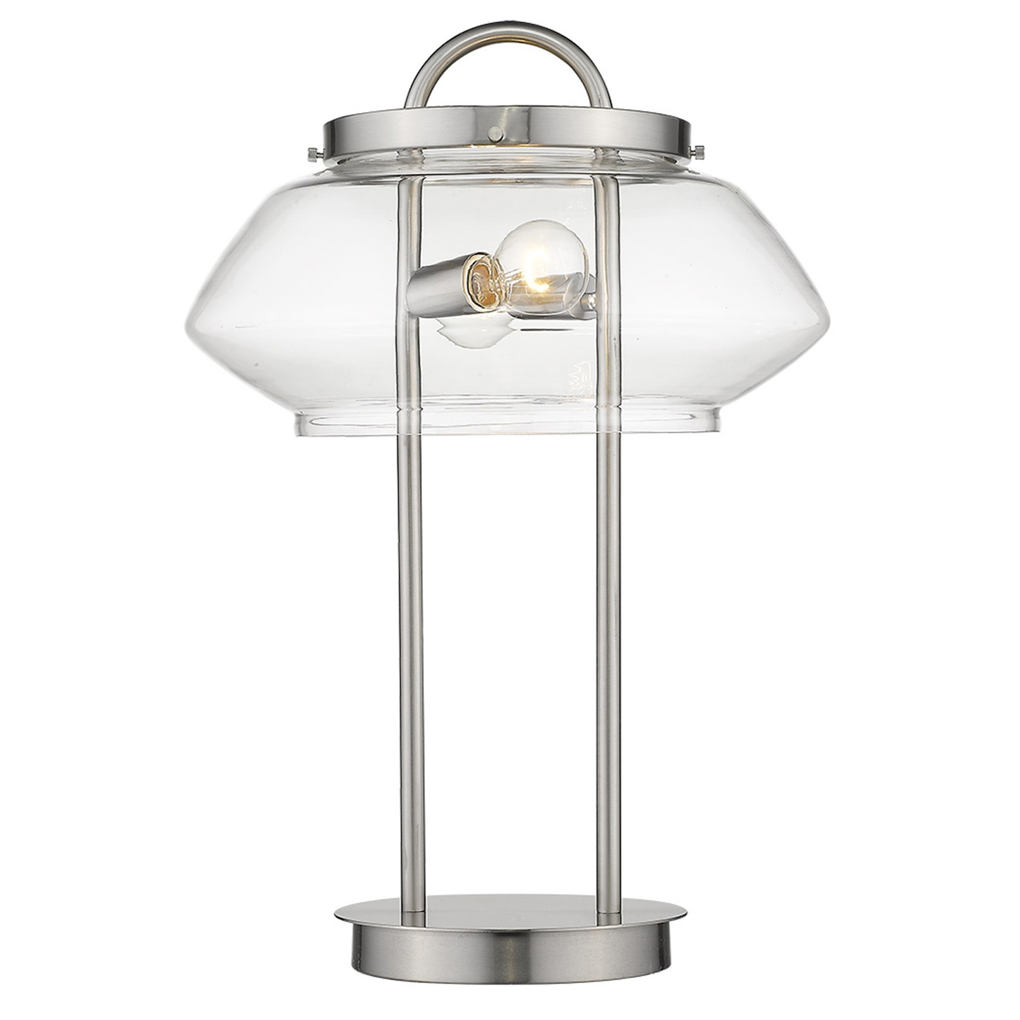24" Silver Metal Two Light Table Lamp With Clear Novelty Shade