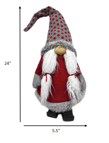 Red and Grey Spotted Hat Gnome with Pigtails