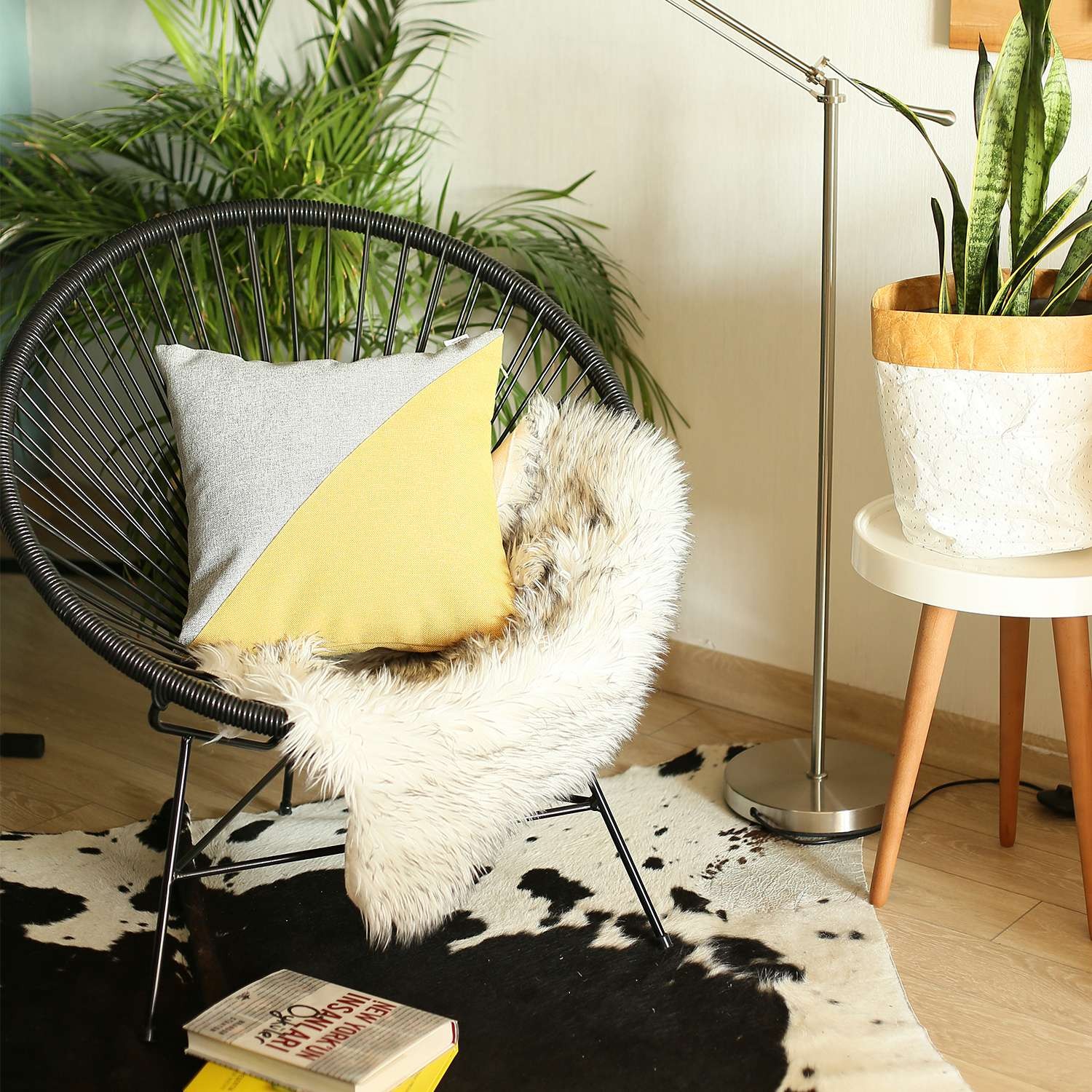 Gray and Yellow Diagonal Decorative Throw Pillow