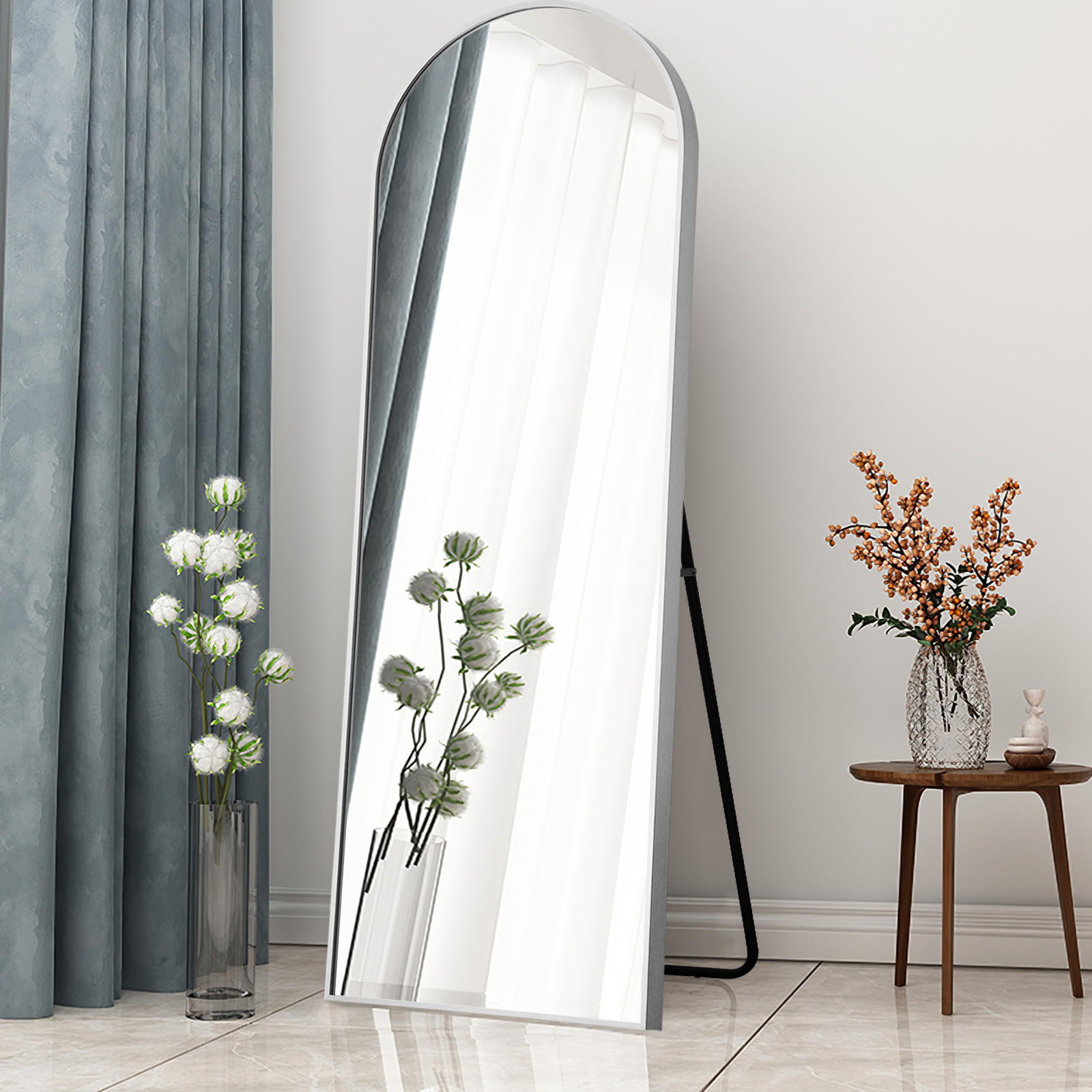 Arched Silver Full-length Standing Mirror