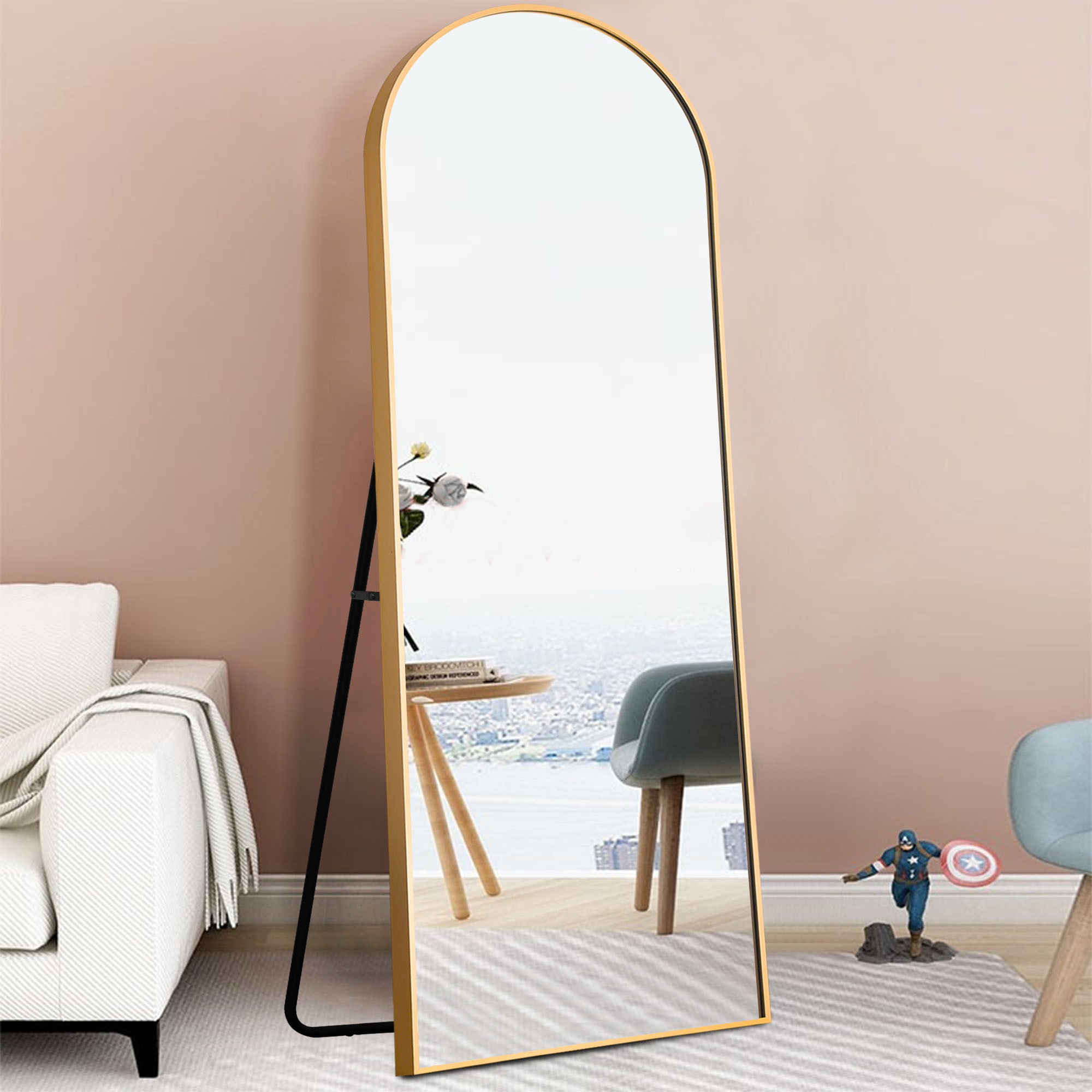 Petite Gold Arched Full-length Standing Mirror