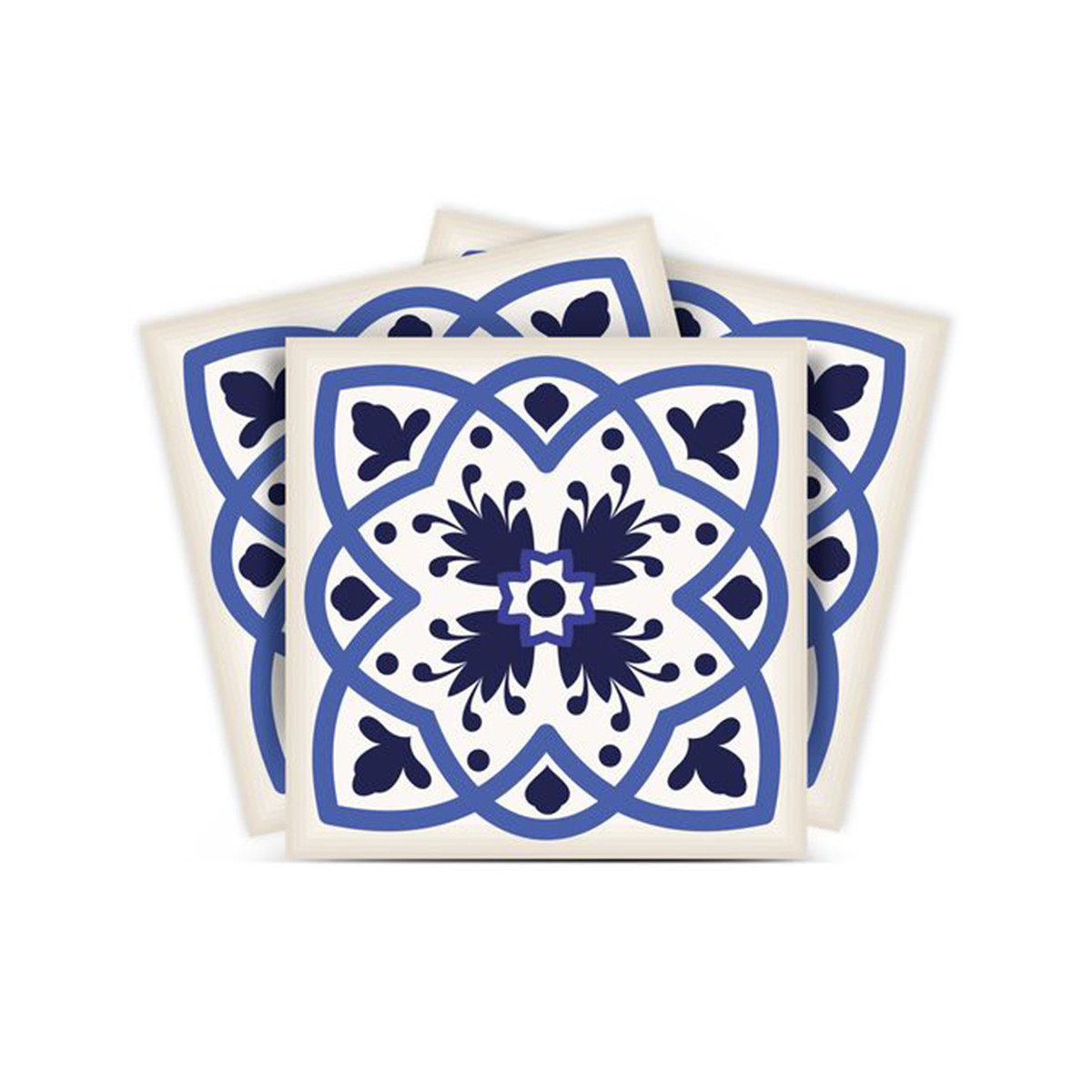 4" X 4" Blue And White Mosaic Peel And Stick Removable Tiles-399825-1