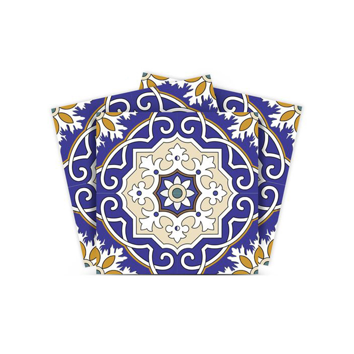 4" X 4" Blue White and Gold Mosaic Removable Tiles-399830-1