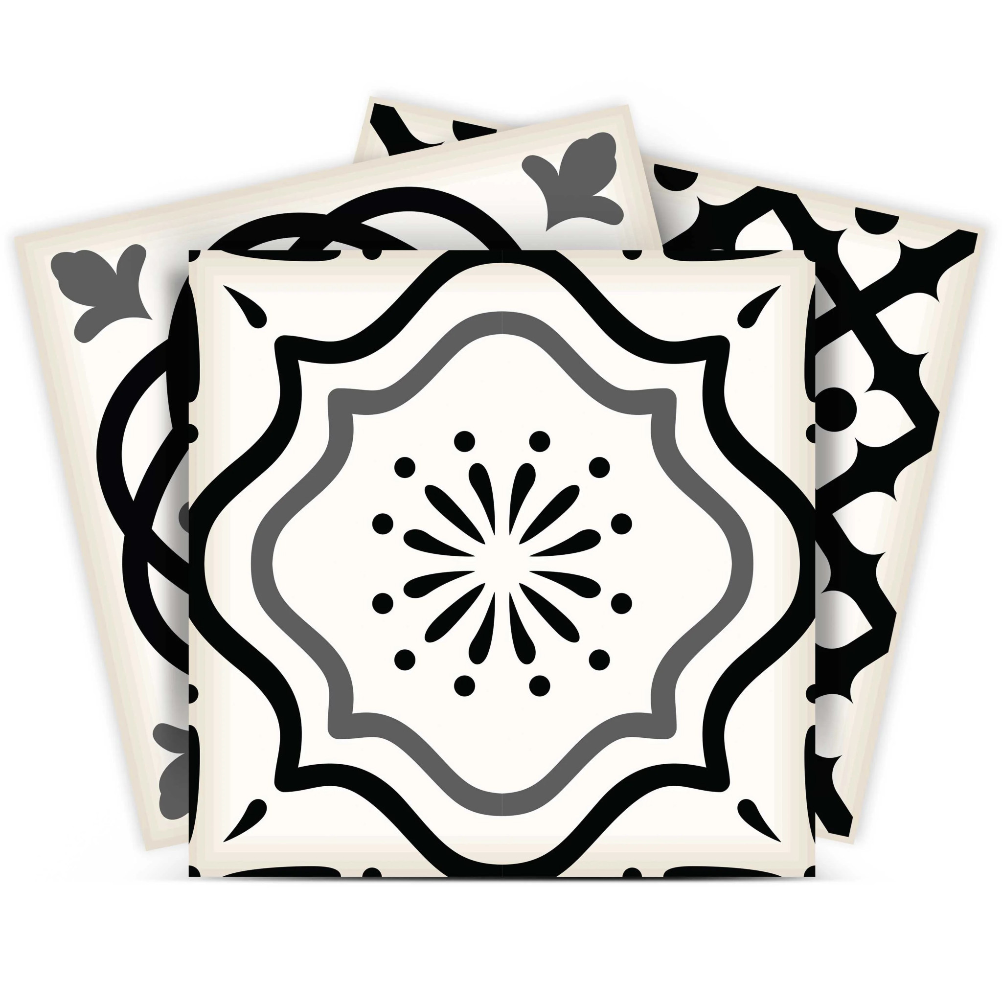 4" X 4" Black and White Multi Peel and Stick Removable Tiles-399860-1