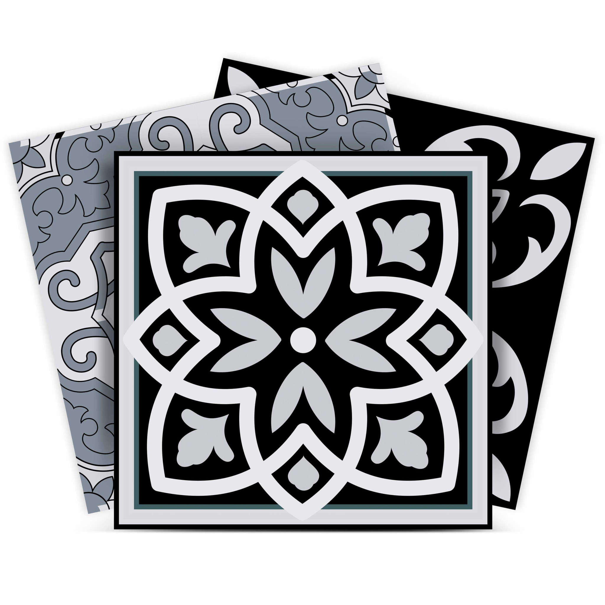 4" X 4" Black White and Gray Mosaic Peel and Stick Tiles-399870-1