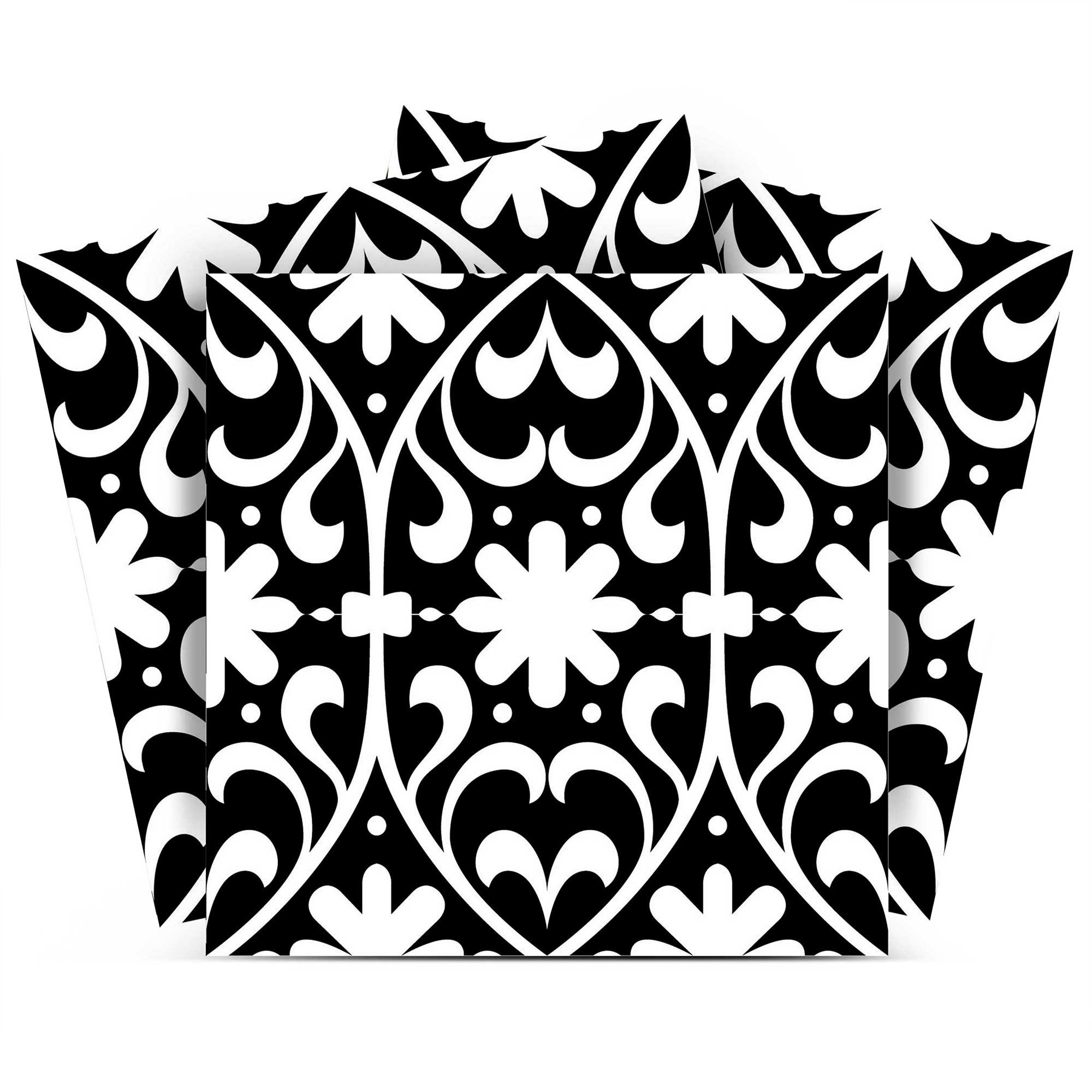 4" X 4" Black and White Floral Peel and Stick Removable Tiles-399875-1
