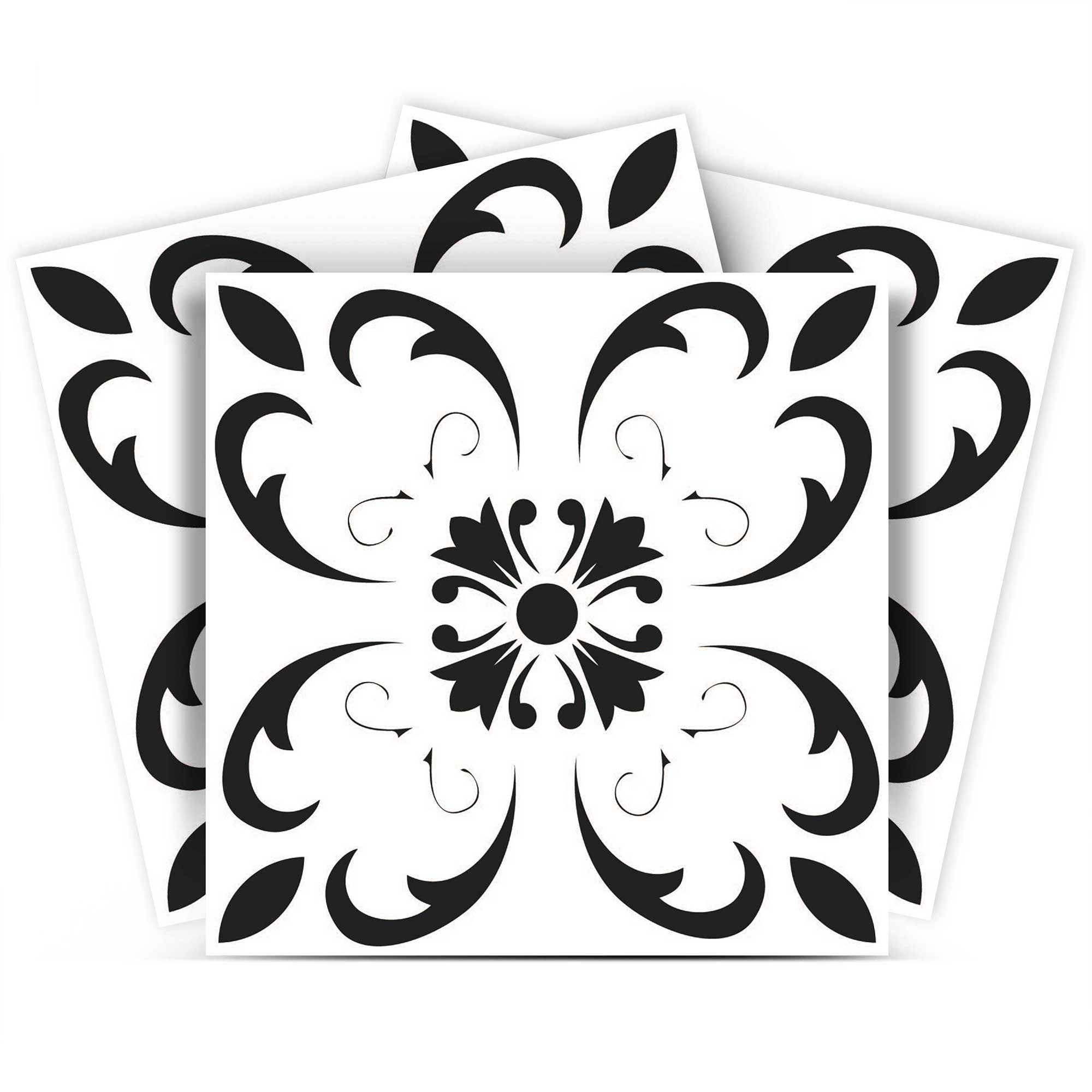 5" X 5" Black and White Delia Peel and Stick Removable Tiles-399891-1