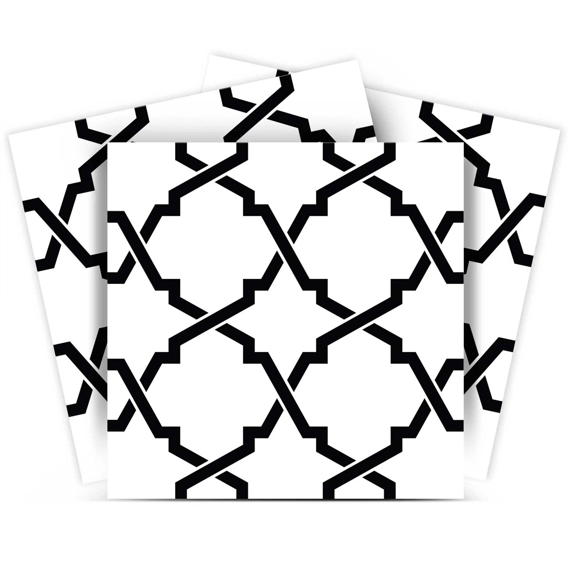 4" X 4" Black and White Quatrefoil Peel and Stick Tiles-399920-1