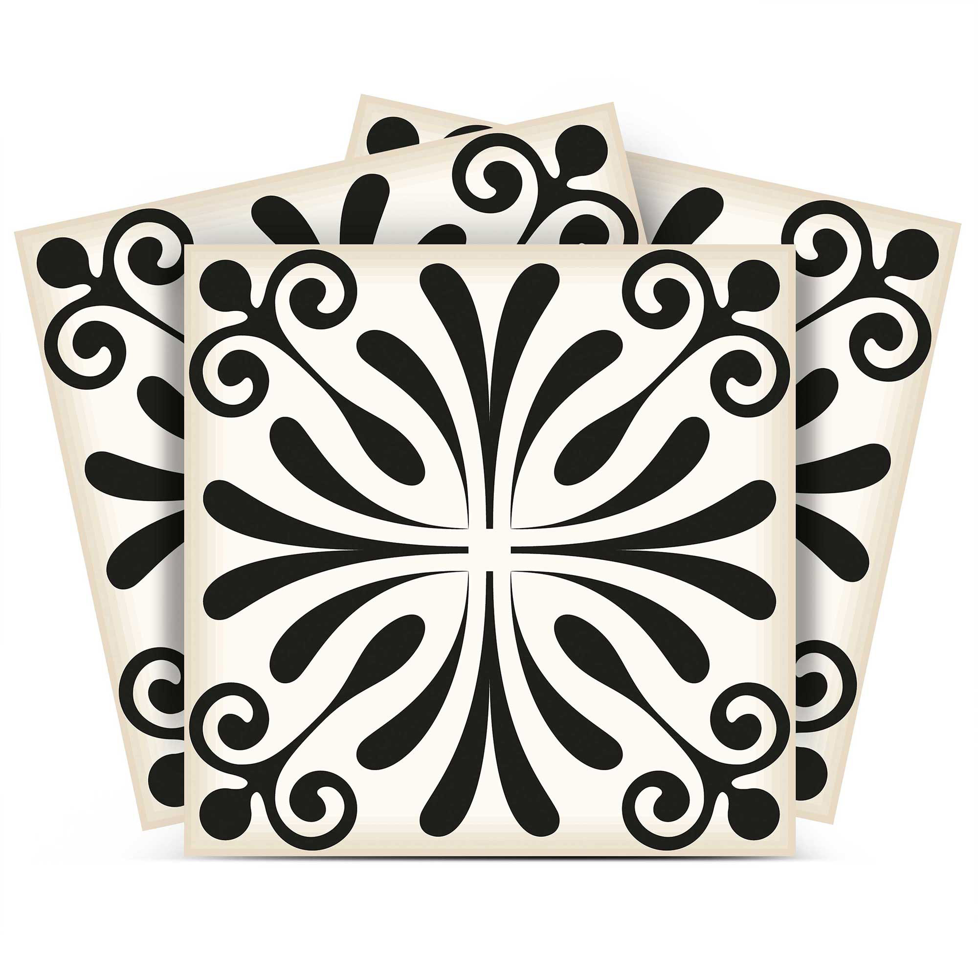 6" X 6" Black and White Flo Peel and Stick Removable Tiles-399952-1