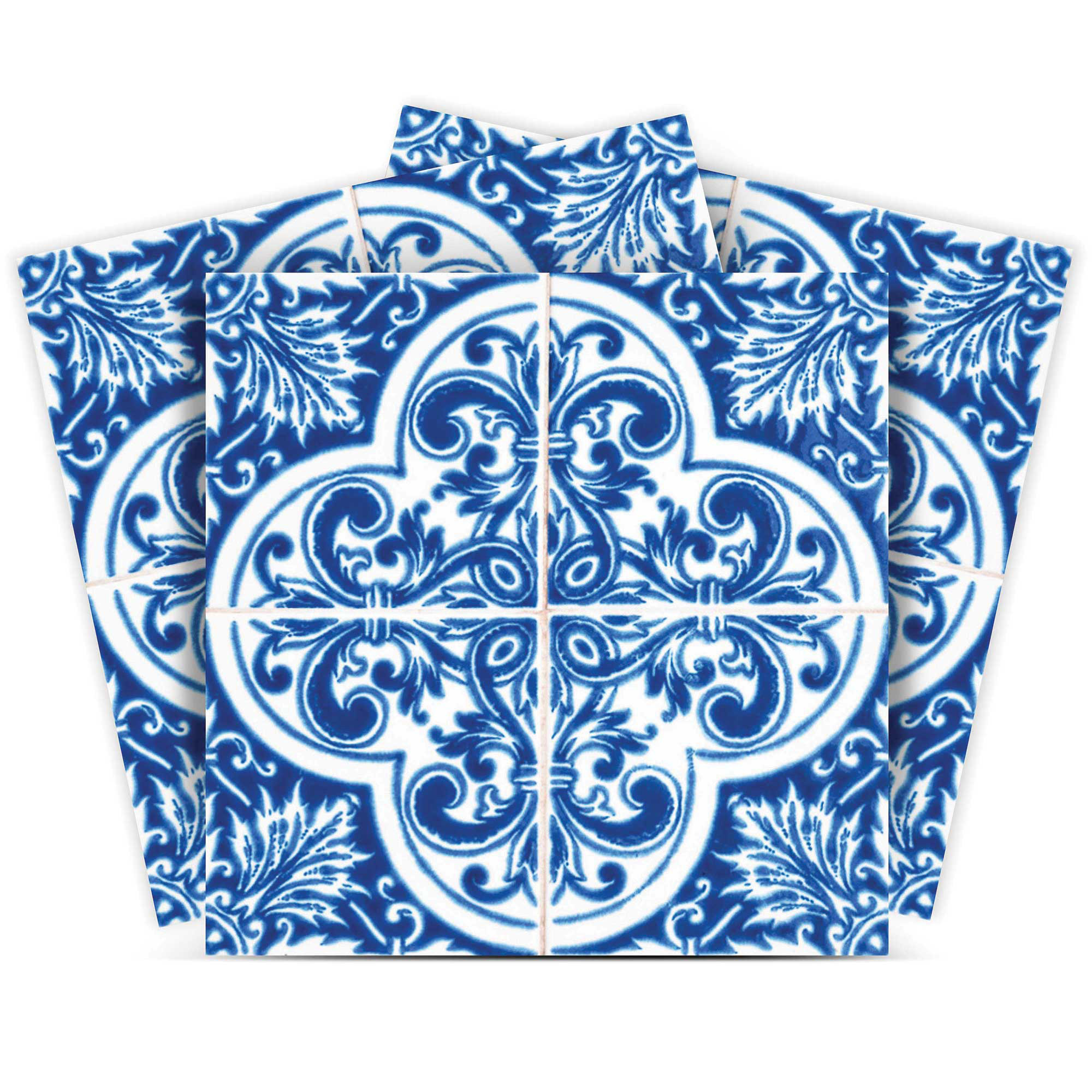 4" X 4" Blue and White Cross Peel And Stick Tiles-400115-1